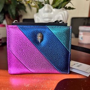 Kurt Geiger Mini Purse with Strap Leather Wristlet Metallic Rainbow Wallet